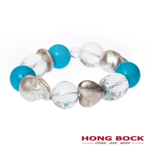 HONG BOCK-Design - Barockperlencollier mit Bergkristallen und türkisfarbenen Howlithen-2239