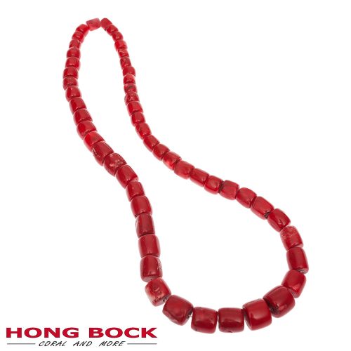 Red Buddha necklace made of bamboo coral in 80 cm long bleeding