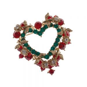Christmas Brooch with Heart Crystal and brass