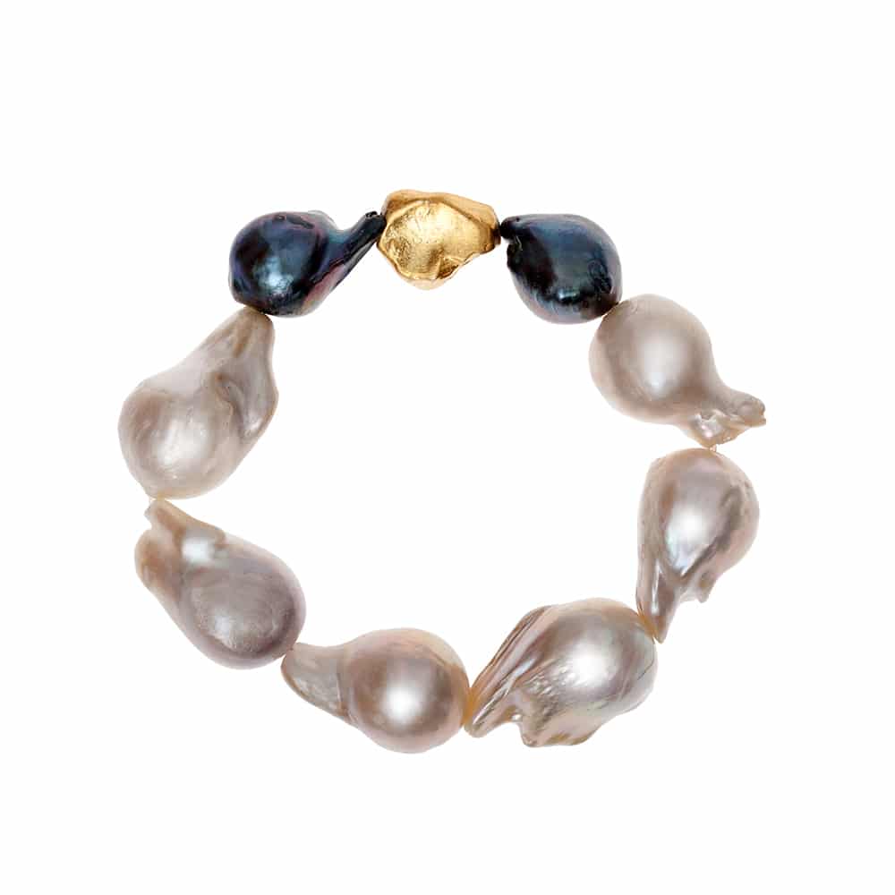 HONG BOCK-freshwater pearls baroque bracelet in white and gray and gold