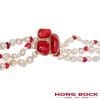 HONG BOCK-Design - Süßwasser-Perlenkette, 3 reihig, mit rotem Korallenelement-2472