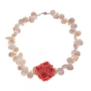 HONG BOCK- design chain in freshwater Pearl and coral roses with clip closure
