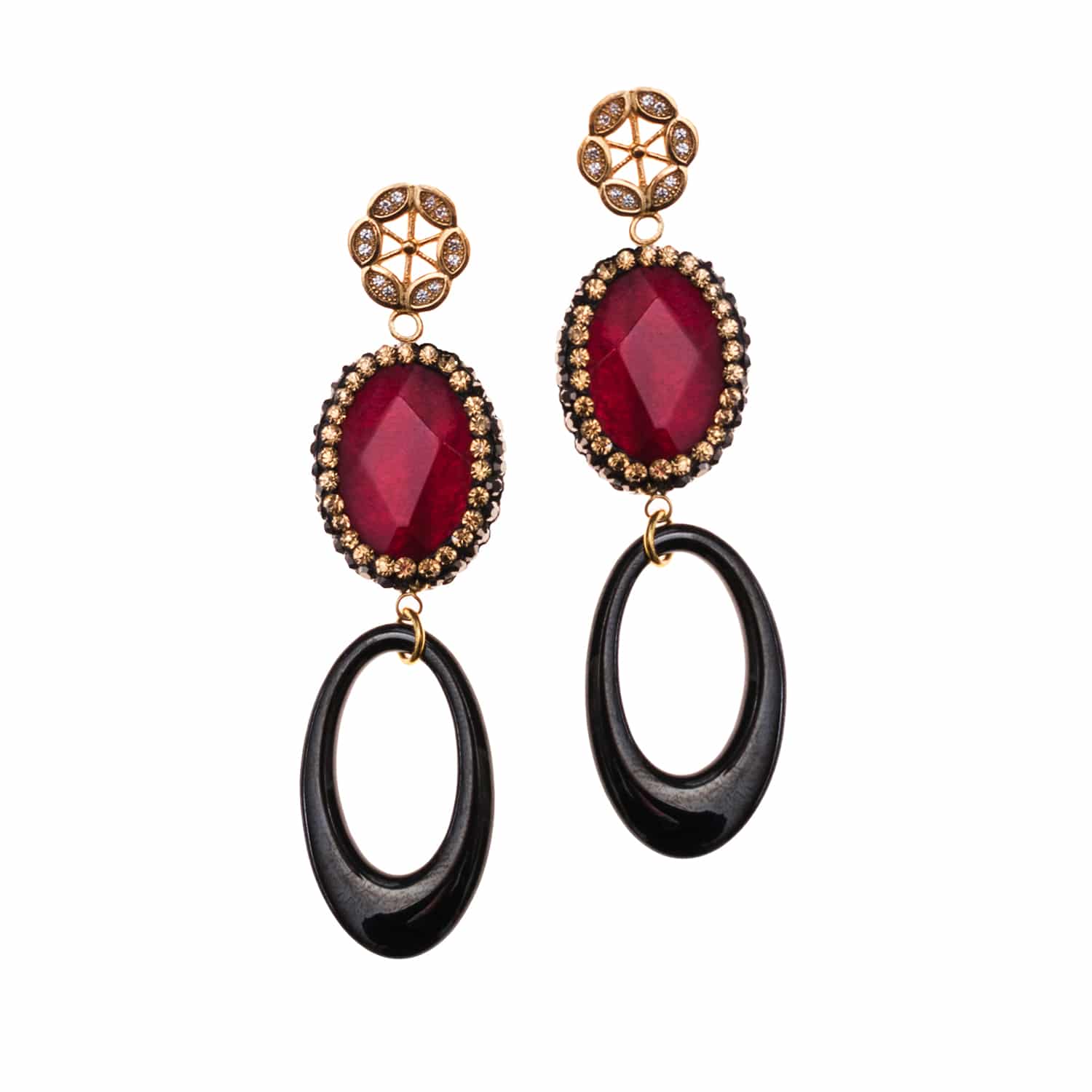 HONG BOCK design earrings made of red agate and black onyx