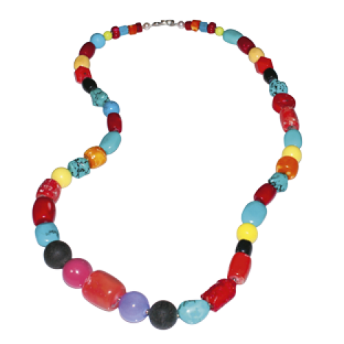 Design Necklace with multicolor corals and turquoise