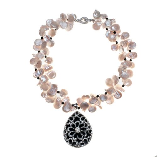 Design chain-2 row necklace with drop-shaped beads and onyx ball
