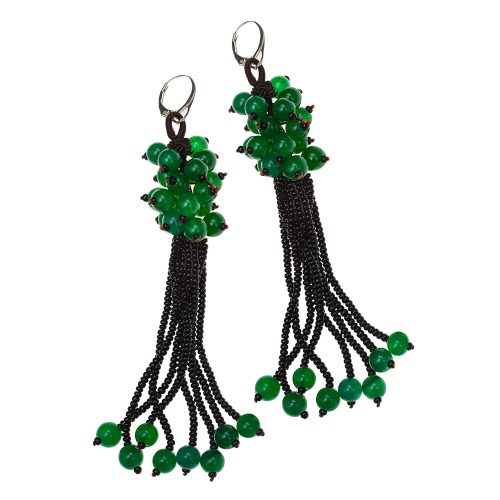 HONG BOCK-Design Ohrringe in grüne Jade und schwarze Onyx in 90mm lang