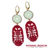 HONG BOCK-Design Ohrringe-rote korallen und hell grüne jade in Silbervergold-0