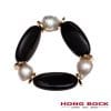 HONG BOCK-Desihn Kette und Armband-Ohrringe aus Schwarze Onyx und Süsswasser Barock Perlen in Set-2712