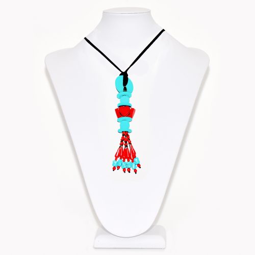 HONG BOCK design chain. Magnesite Turquoise Donats + Red Bamboo Corals.