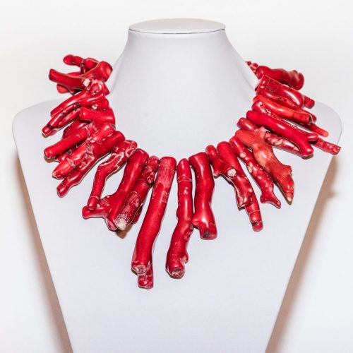 HONG BOCK red bamboo coral branch necklace, 45cm long