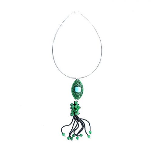 HONG BOCK design pendant / necklace made of green jade + black onyx