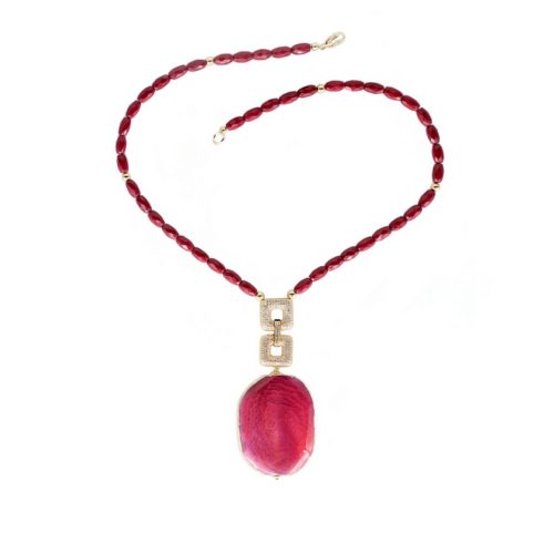 HONG BOCK design necklace / red coral necklace + red agate pendant