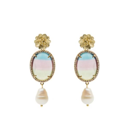 HONG BOCK- Design Earrings / China stone with pendant bead