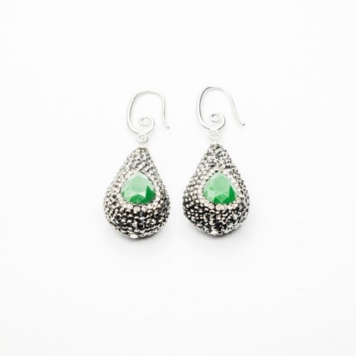 HONG BOCK design earrings made of marasite rhinestone + green agate