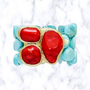 HONG BOCK design bracelet made of magnesite turquoise + bamboo coral