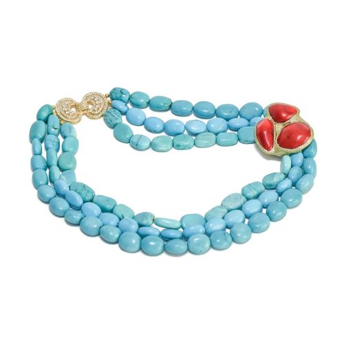 HONG BOCK design necklace / magnesite turquoise and bamboo coral
