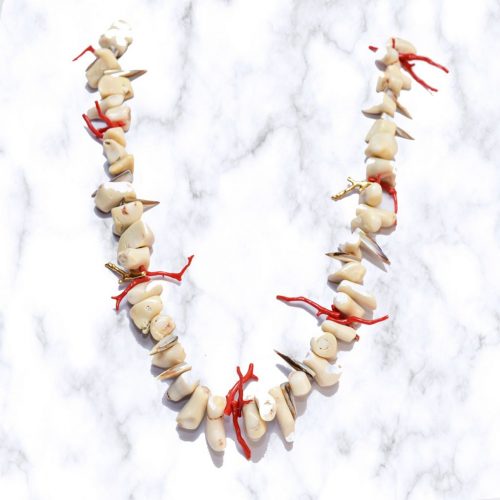 HONG BOCK design necklace made of white bamboo corals + red coral branches
