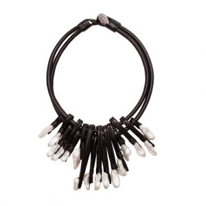 HONG BOCK leather branch with freshwater cultured pearls