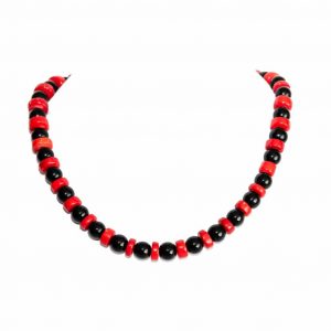 HONG BOCK- Red Bamboo Coral Necklace with Black Onxy