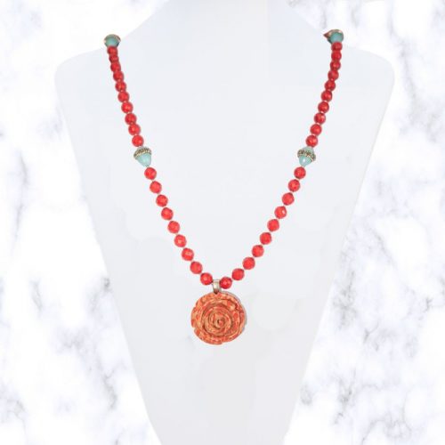 HONG BOCK design necklace coral ball and sham coral roses