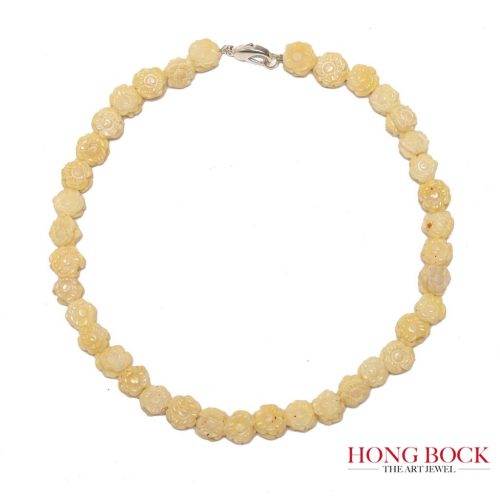 HONG BOCK- White Bamboo Coral Roses Necklace with Silver Lobster Clasp
