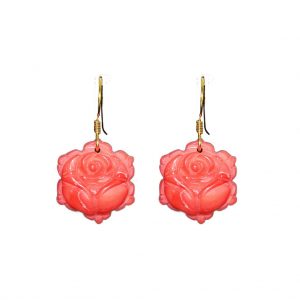 HONG BOCK- pink coral roses (ca20mm) earrings with silver hooks