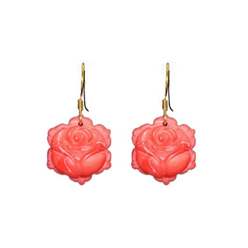 HONG BOCK- pink coral roses (ca20mm) earrings with silver hooks