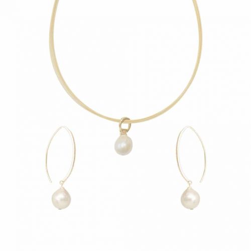 HONG BOCK-Design Perlen Anhänger und Ohrringe in Silbervergoldet Haken