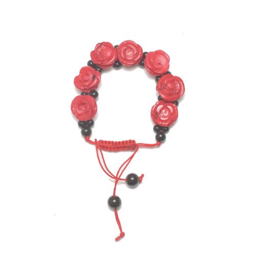 HONG BOCK coral rose bracelet with onyx pulled in cord