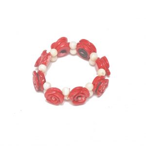HONG BOCK- coral rose bracelet with white mother of pearl ball