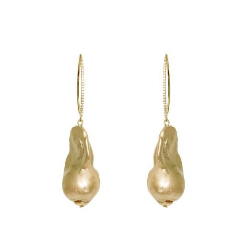 HONG BOCK Design Earrings Baroque Pearls Champagne in Silver-Gold Plated Earwires