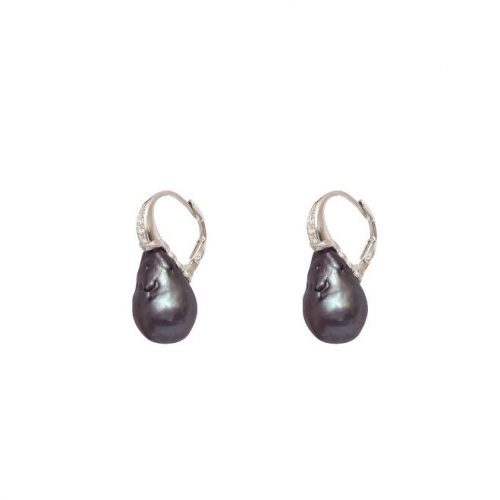 HONG BOCK-Ohrringe aus dunkelgrauen Barockperlen mit Silberverschluss