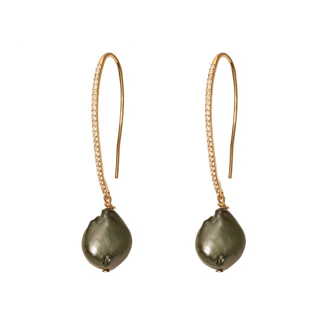 HONG BOCK design earrings with dark gray baroque pearls