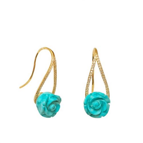 HONG BOCK design earrings of turquoise roses in silver gilt