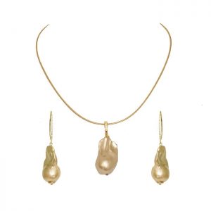 HONG BOCK Design Beaded Champagne Pendant and Earrings in Silver-Plated Hooks