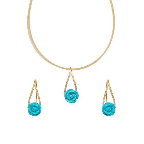 HONG BOCK- Design / Turquoise Roses and Pendant in Silver-Gold Plated