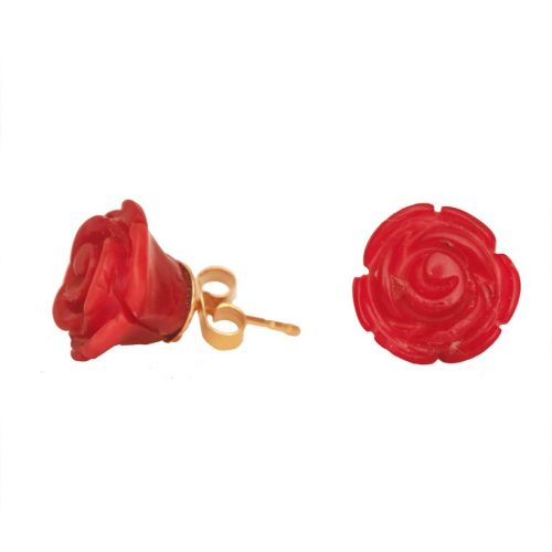 HONG BOCK red coral rose studs in silver gilt