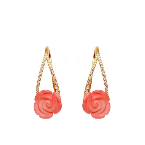 HONG BOCK design earrings of rose coral roses in silver gilt
