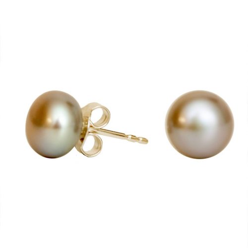 HONG BOCK freshwater pearl studs in silver-gilt.
