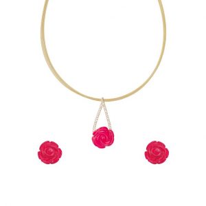 HONG BOCK- Red Coral Roses and Pendant in Silver-Gilt