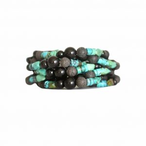 HONG BOCK design bracelet with turquoise / lava / onyx in silver clasp.