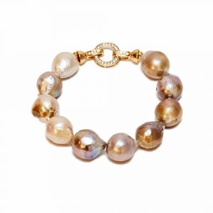HONG BOCK- Mutiecolor Baroque Pearl Bracelet with Gold Plated Clasp.