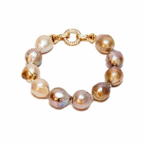 HONG BOCK- Mutiecolor Baroque Pearl Bracelet with Gold Plated Clasp.