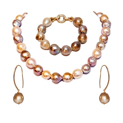 HONG BOCK Multicolor Baroque Pearl Jewelry Set - Chain + Bracelet + Earrings