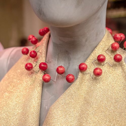 HONG BOCK design 3D necklace made of red foam coral balls