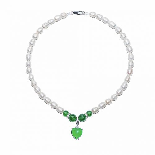 HONG BOCK pearl necklace with green pendant