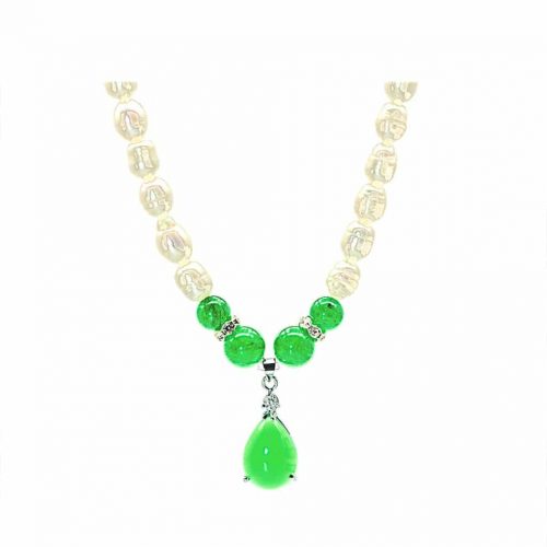 HONG BOCK pearl necklace with green pendant