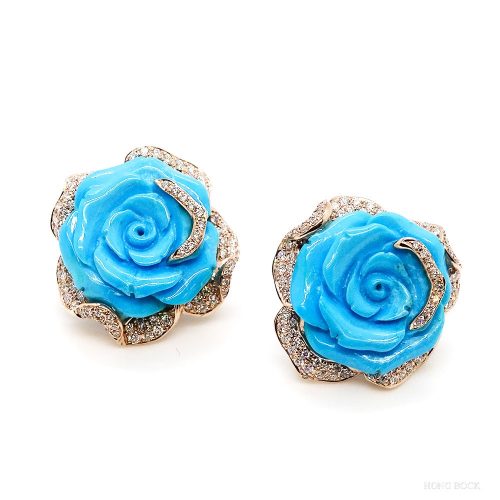 HONG BOCK Arizona turquoise rose stud earrings with clips