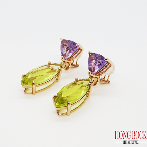 HONG BOCK design earrings made of gemstone and 750 yellow gold