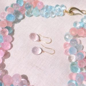 HONG BOCK design necklace made of aquamarine and monganite drops